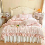 100% Cotton Romantic French Princess Wedding Bedding Set Lace Ruffles Duvet Cover Lace Bed Sheet Bed Skirt Bedspread Pillowcases