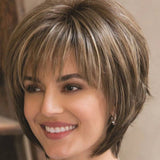 OKLULU  -  Short Brown Pixie Cut Wigs with Bangs Straight Synthetic Hair Wig Ombre Blonde Wig Headband Cosplay Wig