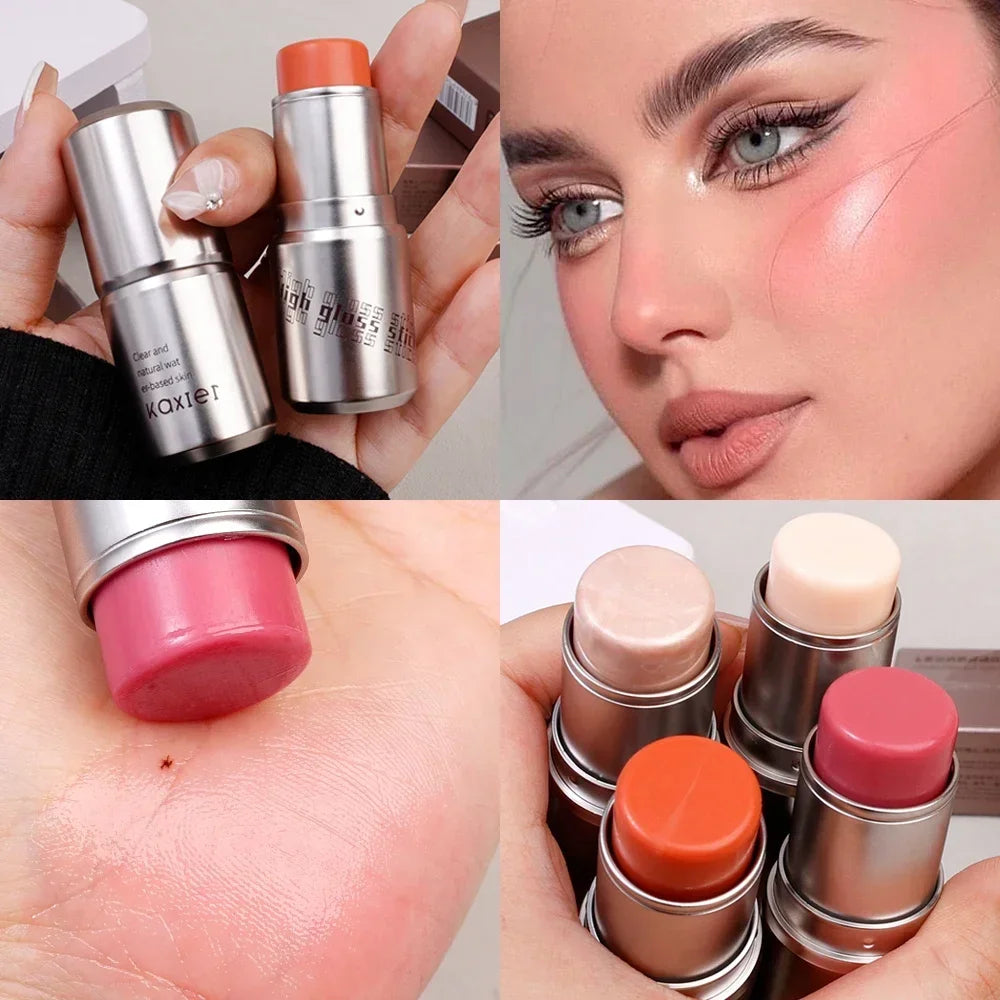 Oklulu Waterproof Brighten Face Highlighter Blush Stick Makeup Glitter Corrector Contour Illuminator Shimmer Rouge Stick Cream Cosmetic