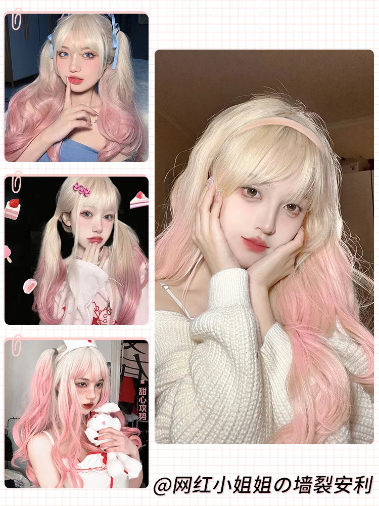 OKLULU  -  Lolita Wig Distinctly Blonde Cosplay Wig with Bangs  Synthetic Wig Braided Wigs for Women Human Hair