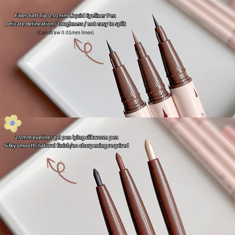 Oklulu Double Head Eyeliner Pencil Quick Drying Waterproof Non-smudge Matte Eyeliner Lying Silkworm Gel Pen Multifunction Eyes Makeup