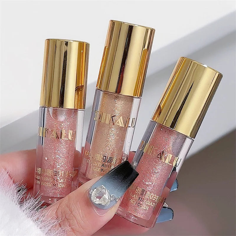 Oklulu Crystal Glitter Lip Gloss Moisturizing Waterproof Liquid Lipstick Sexy Plump Lip Glow Oil Deep Moisturizing Lip Balm Girl Gift