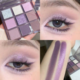 OKLULU  -  Aurora Purple 9 Colors Eyeshadow Palette Smokey Purple Lace Shimmer Matte Silver Water Highlight Cool Tone Eye Shadow Korean