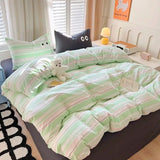 Oklulu  Dopamine Big Eyes Washed Cotton 4-piece Ins Wind Winter Thickened Bed Sheet and Quilt Set Single Dormitory 3-4-piece Set