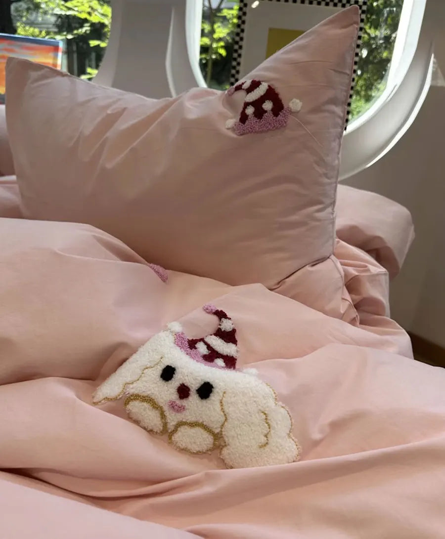 OKLULU  -  Cute Pink Dog Bedding Set 1.2 1.5 1.8 2.0 Teen,twin Full Queen King Lovely Cotton Home Textile Bed Sheet Pillow Case Quilt Cover