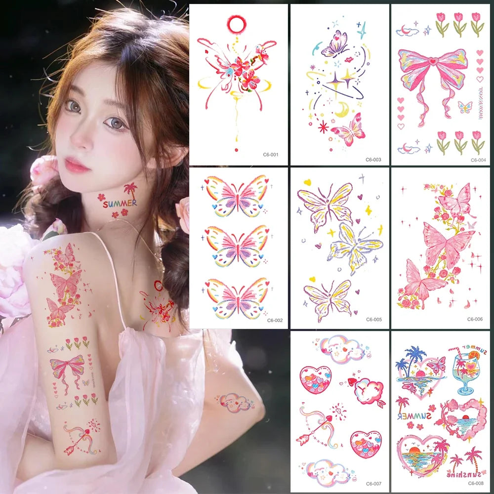 Oklulu  Self Adhesive Temporary Sticker Tattoo Flower and Butterflies Colorful Body Art Tattoos Waterproof Fake Colorful Arm Body Tattoo