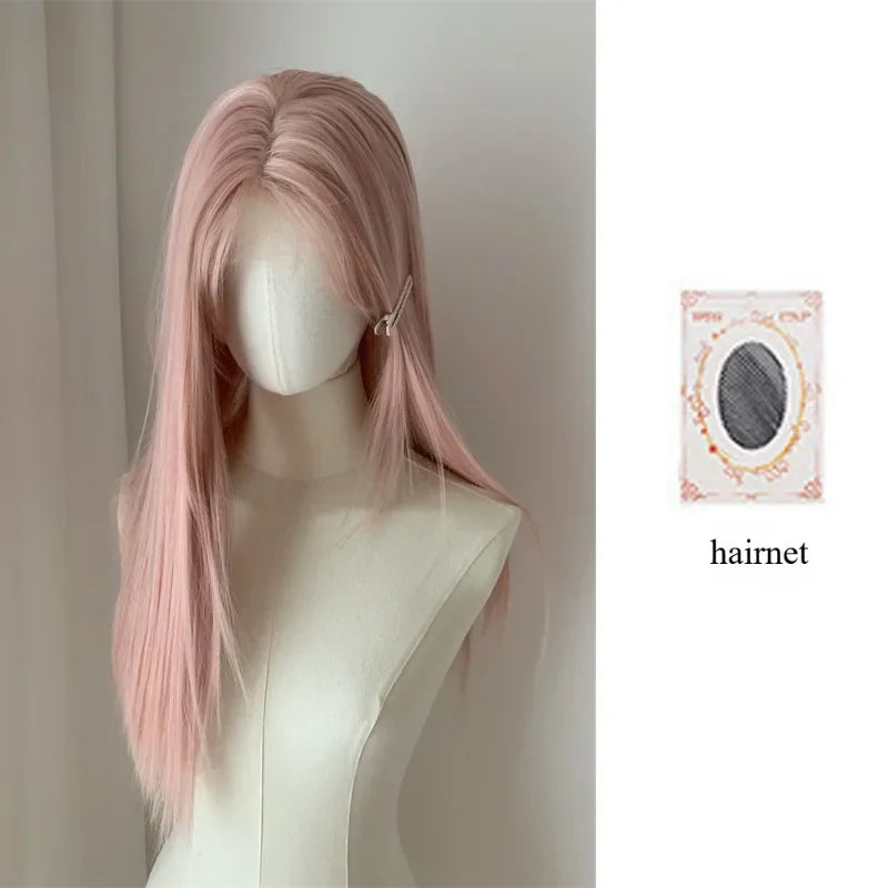 OKLULU  -  Pink Wig Long Straight Lace Front wigs for Woman Nature Synthetic Lace Wigs for Cosplay Daily Use Heat Resistant headband wig