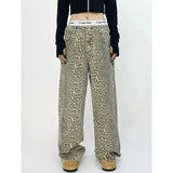 OKLULU  -  American Retro High Street Casual Overalls Leopard Print Loose Wide Leg Pants For Women Y2k Hip-hop Cargo Grunge Baggy Trousers