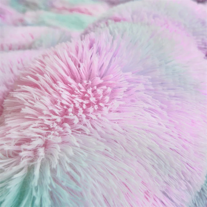 Shaggy Coral Fleece Cozy Princess Bedding Set Mink Velvet Gradient Quilt/Duvet Cover Set Bed Comforter Cover Blanket Pillowcas