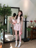 OKLULU  -  Fashion Summer New 2024 Sweet Lace Floral Halterneck Suspender Dresses Women's A-line Cake Short Skirt Suit Clothing Party Dress