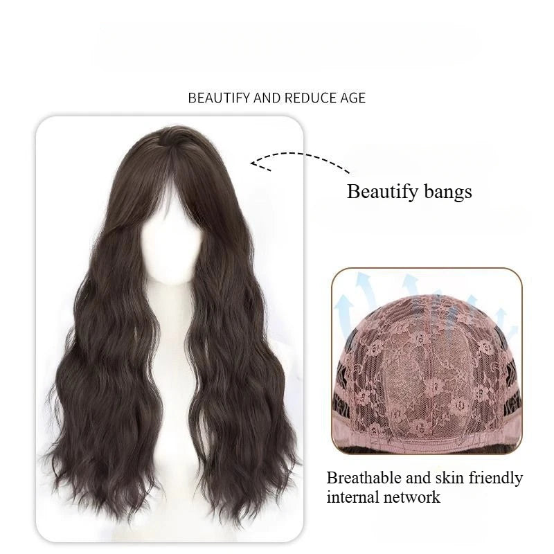 OKLULU  -  Wig Black Long Body Wave Wig with bangs for Women Black Cosplay Lolita Natural Hair Heat Resistant Synthetic wigs  Headband