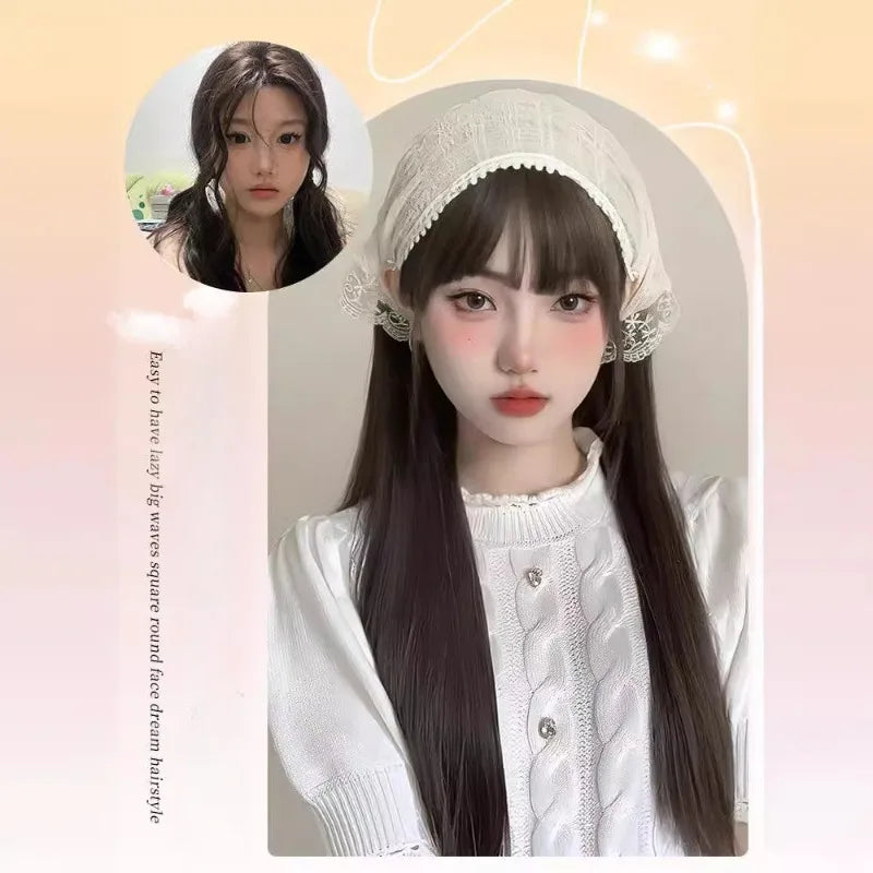 OKLULU  -  Wig Long Straight for Women Natural Black Lolita Wigs with Bangs Heat Resistant Fiber Hair for Cosplay Daily Use wigs