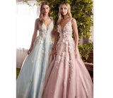 Princess A-line Party Dress Luxury 3D Flower Evening Dresses Sweet Light Pink Vestidos De Noche V-neck Prom Dress