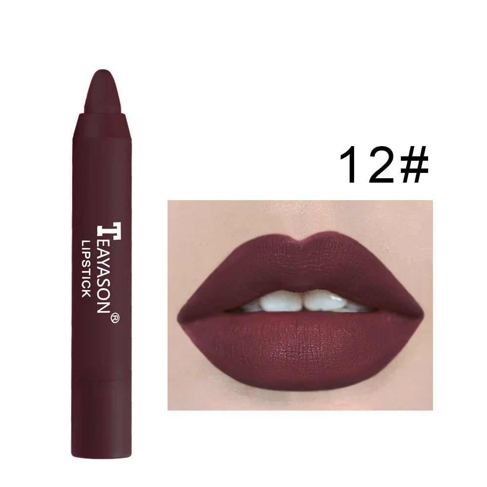 Oklulu 12 Colors Sexy Matte Lipstick Waterproof Long Lasting Color Rendering Non-stick Velvet Lips Liner Pencil Woman Makeup Cosmetics