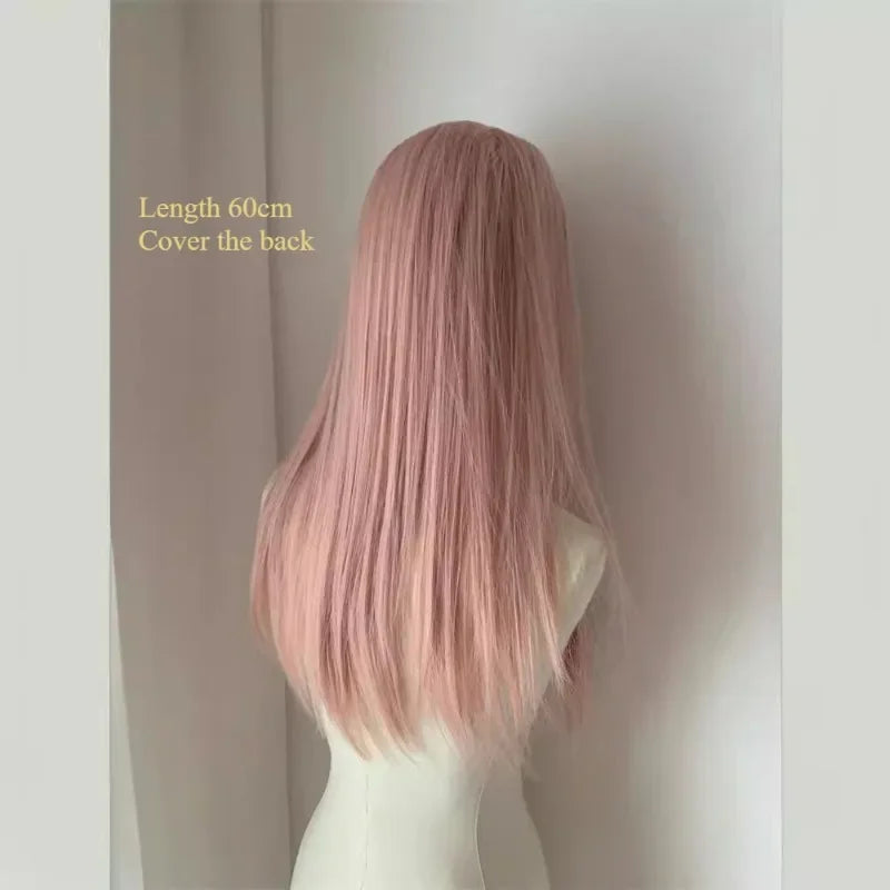 OKLULU  -  Pink Wig Long Straight Lace Front wigs for Woman Nature Synthetic Lace Wigs for Cosplay Daily Use Heat Resistant headband wig