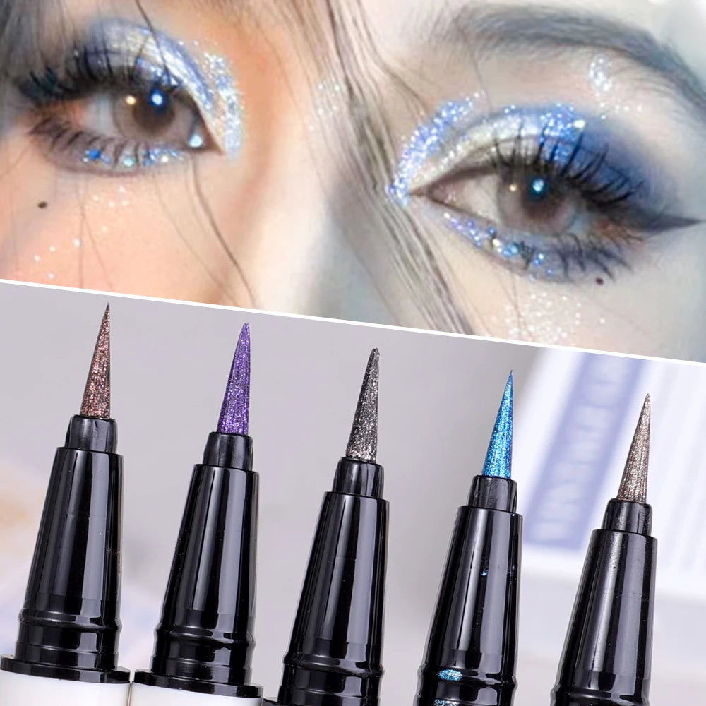 Oklulu 6 Colors Thin Pearlescent Eyeliner Liquid  Pencil 3 in 1 Shiny Silkworm Eye Shadow Stick Lasting Smooth Glitter Eyeliner Makeup