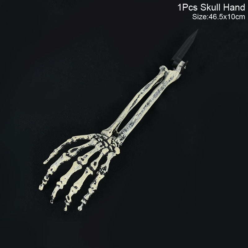 Halloween Realistic Skull Skeleton Head Human Hand Arms for Halloween Party Home Garden Lawn Decor Haunted House Horror Props