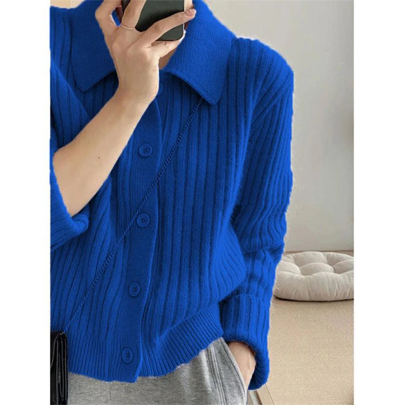 Oklulu  Turn Down Knit Cardigan Women Autumn Winter Button Up Solid Color Sweater Coats Woman Long Sleeve Soft Cardigans Ladies