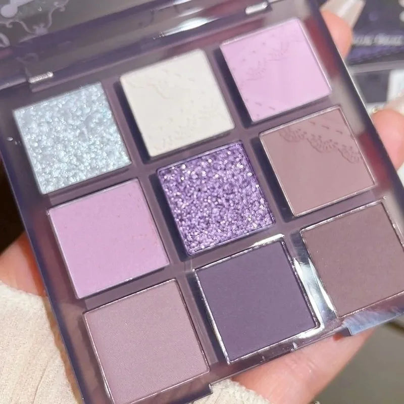 OKLULU  -  Aurora Purple 9 Colors Eyeshadow Palette Smokey Purple Lace Shimmer Matte Silver Water Highlight Cool Tone Eye Shadow Korean