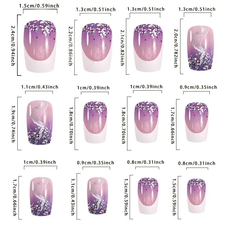 OKLULU  -  24pcs Explosive Flash Fake Nails Taro Purple Press on Nails French White Edge False Nails Full Cover Acrylic Nail Set Press Ons