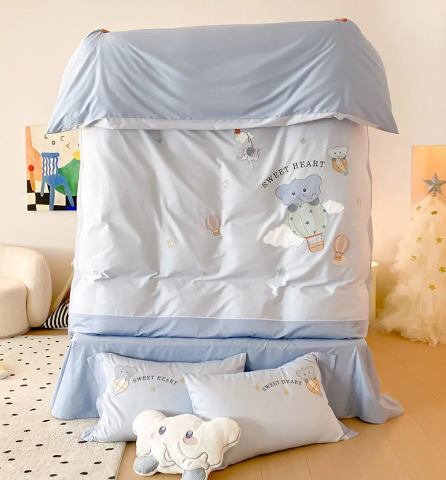 OKLULU  -  Fashion cute embroidery blue elephant balloon bedding set,full queen king cotton home textile bed sheet pillow case duvet cover