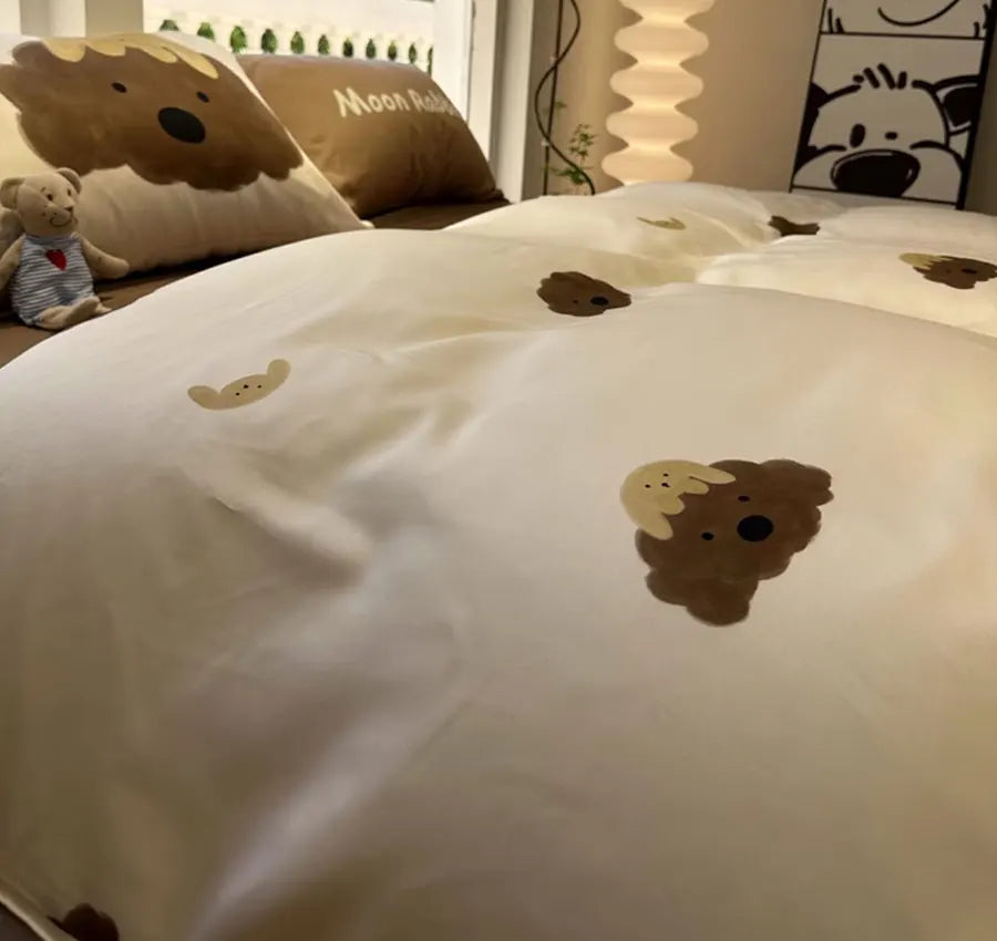 OKLULU  -  Trend Lovely Dog Puppy Brown Bedding Set Kid Single Double,twin Full Queen Fashion Home Textile Bed Sheet Pillowcase Duvet Cover