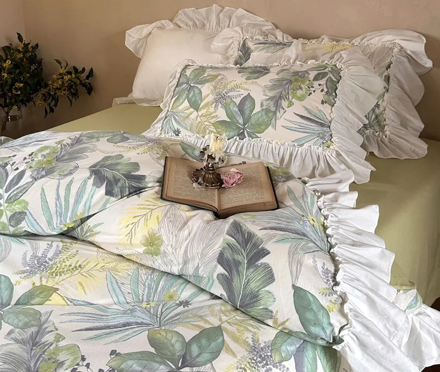 OKLULU  -  Fresh french pastoral green bedding set,full queen king fairyfair ruffled cotton home textile bed sheet pillow case quilt cover