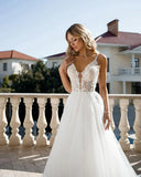 Oklulu   Boho Lace Wedding Dresses A Line V Neck Bridal Dress Sleeveless Women Wedding Gowns