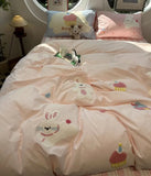 OKLULU  -  Cute Cartoon Embroidery Rabbit Cake Stripe Bedding Set Kid,twin Full Queen Cotton Home Textile Bed Sheet Pillow Case Quilt Cover