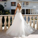 Oklulu   Boho Lace Wedding Dresses A Line V Neck Bridal Dress Sleeveless Women Wedding Gowns