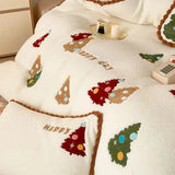 OKLULU  -  4Pcs Winter Berber Fleece and Milk Velvet Christmas Tree Embroidery Bedding Set Duvet Cover Bed Sheet Pillowcases Christmas Gift