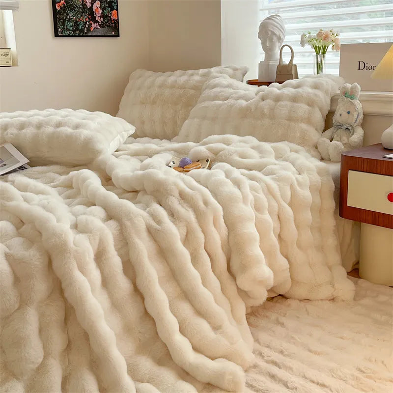 Luxury Faux Fur Velvet Fleece Blanket Winter Blanket Throw Double Layer Warm Cashmere Coral Faux Rabbit Fur Bed Sheet