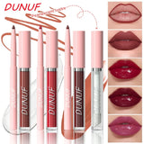 OKLULU  -  3Pc Velvet Matte Lipstick Pen Nude Brown Lip Liner Pencil Kit Rose Red Matte Lipliner+Lip Gloss+Lip Oil Set Waterproof Lips Tint