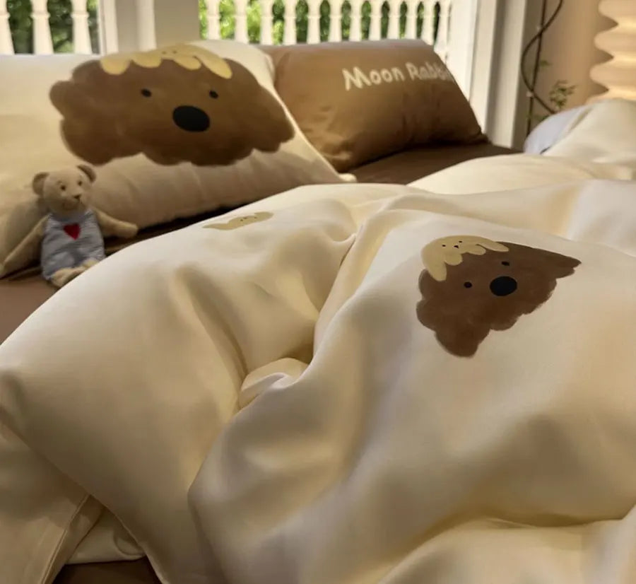 OKLULU  -  Trend Lovely Dog Puppy Brown Bedding Set Kid Single Double,twin Full Queen Fashion Home Textile Bed Sheet Pillowcase Duvet Cover