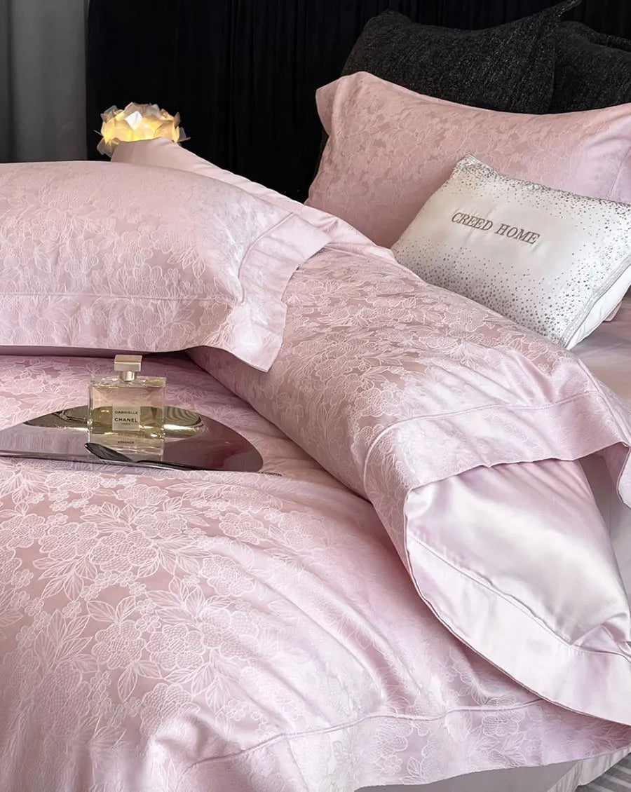 OKLULU  -  Elegant fairyfair luxury lace flower blue pink bedding set,full queen king cotton home textile bed sheet pillow case duvet cover