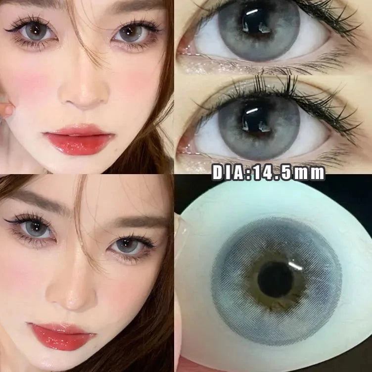 OKLULU 1Pair New Color Contact Lens Korea Pupils Nature High Quality Myopic Gray Lens Blue  Eyes - 0.00 to- 8.00 Diopter Lenses