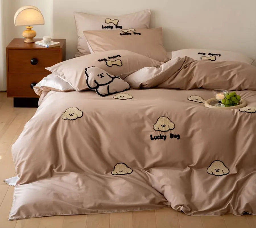 OKLULU  -  Fashion cute towel embroidery dog brown bedding set,twin full queen king cotton home textile bed sheet pillow case quilt cover