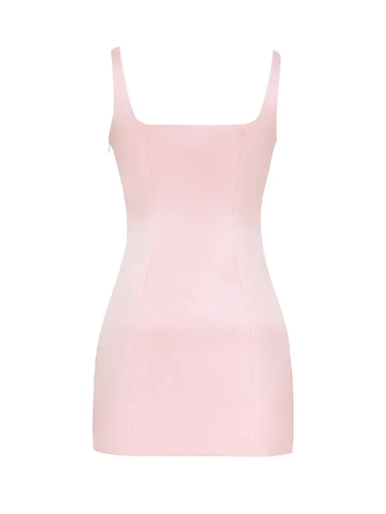 OKLULU  -  Elegant Pink Square Neck Backless Fake Pocket Slim Mini Dress Women New Sleeveless Short Dresses 2024 New Lady Street Vestidos