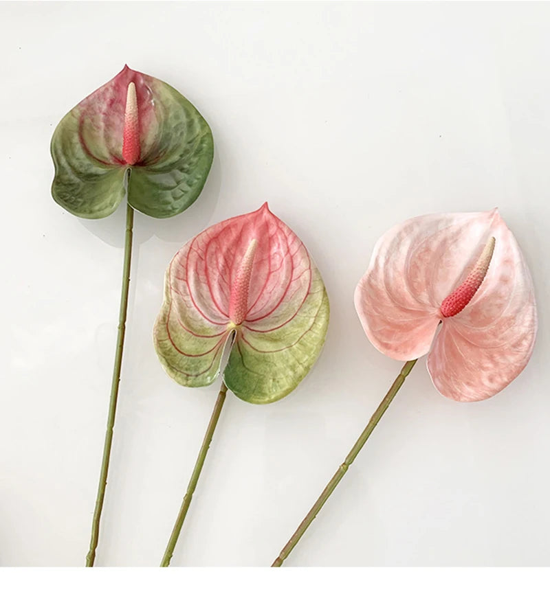 OKLULU 1pc Artificial Flower Real Touch Anthurium Lotus Wedding Bride Fake Flower Plant DIY Party Christmas Home Decoration Accessories