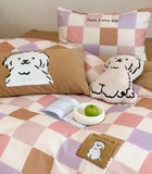 OKLULU  -  Fashion cute embroidery dog plaid bedding set kid,full queen king lovely cotton home textile bed sheet pillow case duvet cover