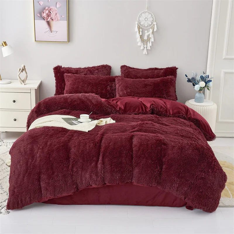 Shaggy Coral Fleece Cozy Princess Bedding Set Mink Velvet Gradient Quilt/Duvet Cover Set Bed Comforter Cover Blanket Pillowcas