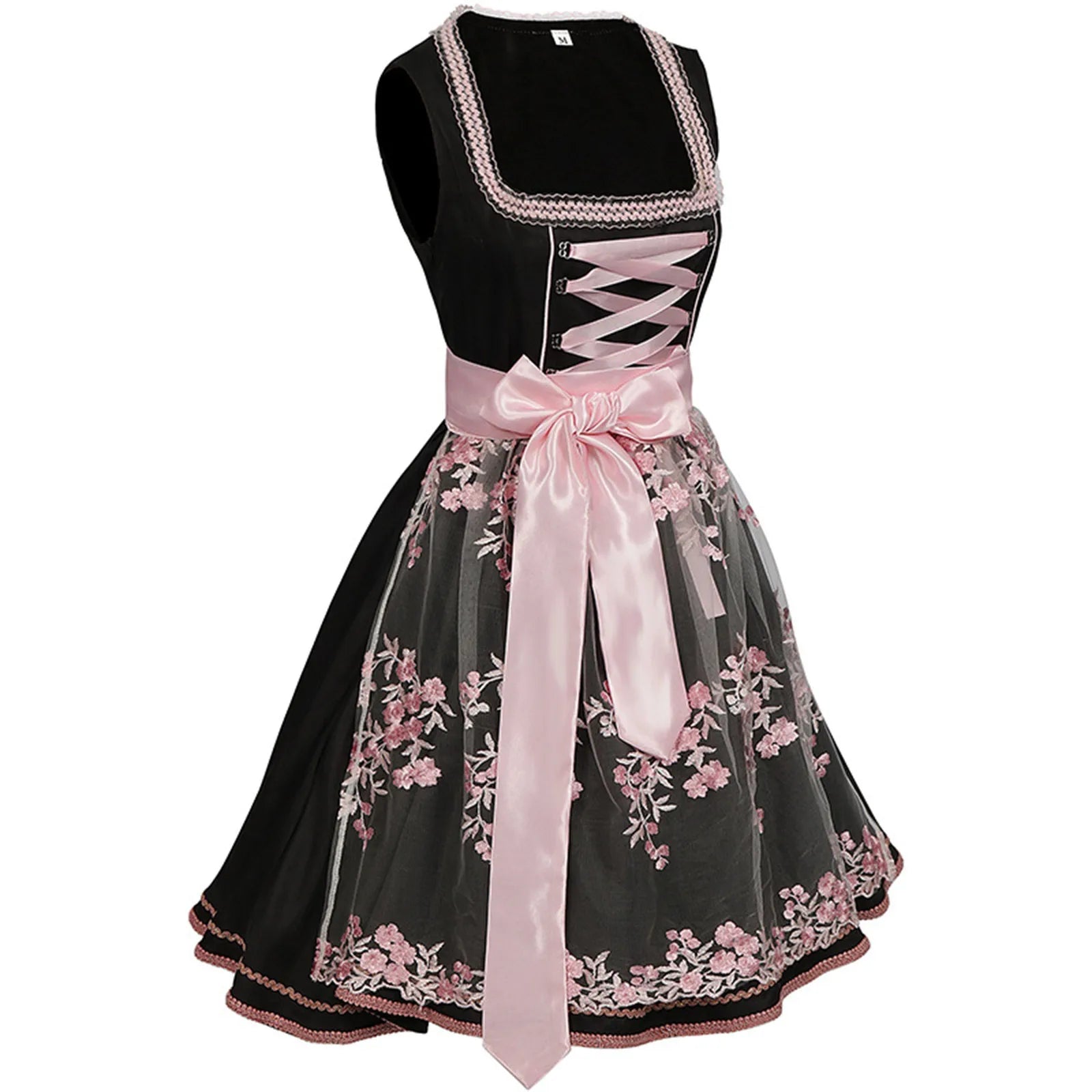 OKLULU  -  Women Oktoberfest Dress With Floral Sheer Apron Lace-Up Dirndl Dresses Festival Traditional Bavarian Beer Costumes Clothes