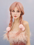 OKLULU  -  Shimmer Pink wig Long Straight Synthetic Wig With Bangs Natural Heat Resistant Fiber Hair Cosplay Party Wigs For Women Daily Use