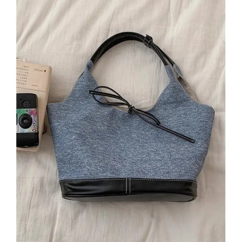 OKLULU  -  Retro Denim Canvas Bag Purse Women 2024 Hot Girls Bow Casual Underarm Shoulder Bag Ladies New Vintage Y2k Handbag Chic