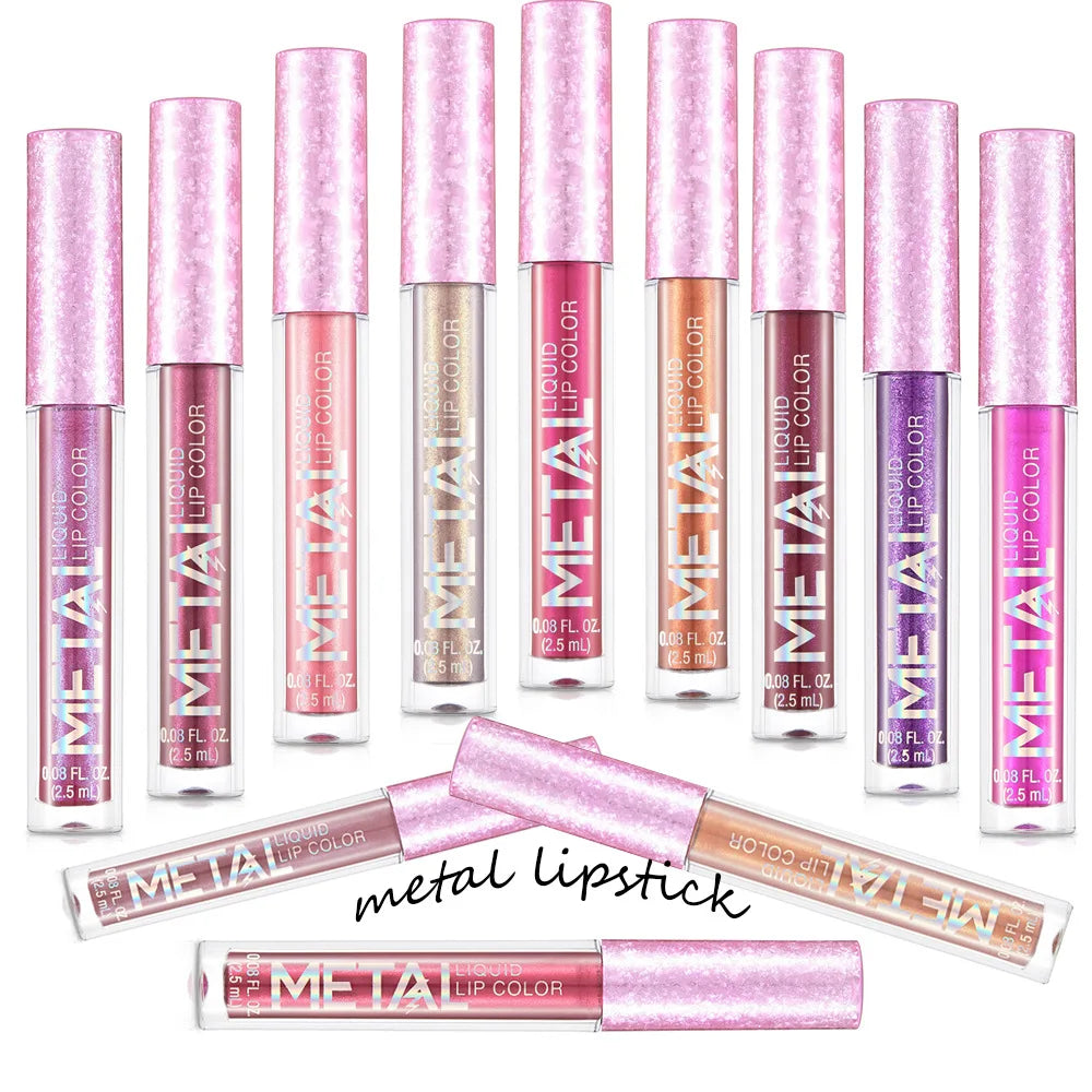 OKLULU  -  Metallic Matte Lipstick Waterproof Pearl Lip Gloss Long Lasting Non-Stick Cup Lip Glaze Shimmer Glitter Lips Makeup Cosmetics