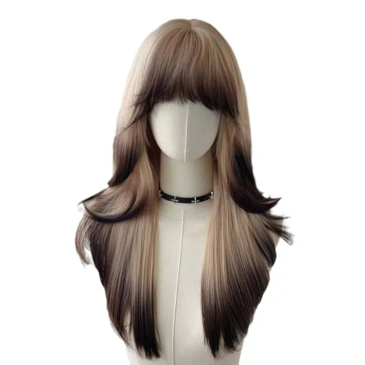 OKLULU  -  Wig Headband Wig Big Waves Siamese Cat Gradient Long Curly Hair Air Bangs Imitation Full Real Human Hair Cosplay Wig