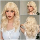 OKLULU  -  Long Curly Blonde Synthetic Wig with Bangs,Long Blonde Wig,Natural Looking Cosplay wigs for women human hair