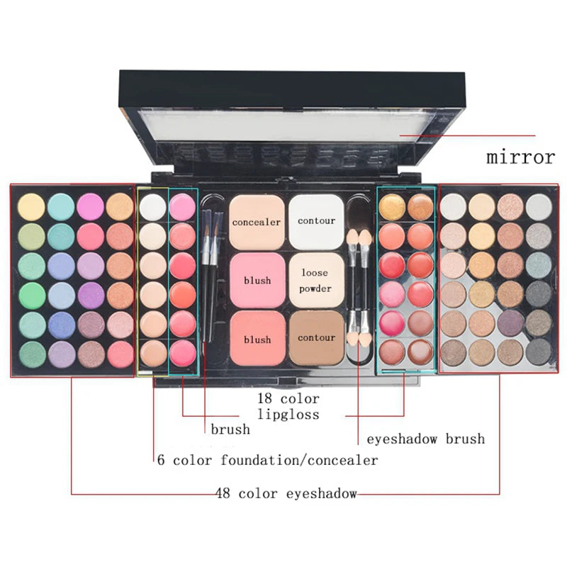 Oklulu 40/74/78 Colors Glitter Eyeshadow Palette Matte Waterproof Long Lasting Pressed Powder Cosmetics Kit  Fashion Women MakeUp Tools