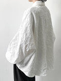 Oklulu Oversized Shirt Women White Jacquard Long Sleeve Top Spring Chic Single Breasted Blouse Female Casual Loose Solid Color