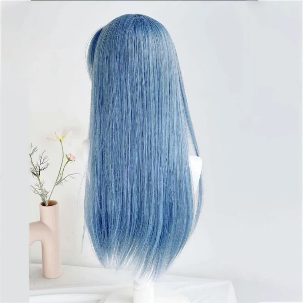 OKLULU  -   Wig for Women Blue Wigs with Bangs Long Straight Hair 24inch Cosplay Natural Headband Synthetic Wig  Pelucas